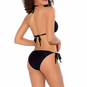 Women's Black Bikini Set <b>Crossed</b> Halter <b>Top</b> Tie Side Bottoms Spandex/Nylon Stretch Floral Regular Fit Econex Sports Quick Dry - Product Image 4