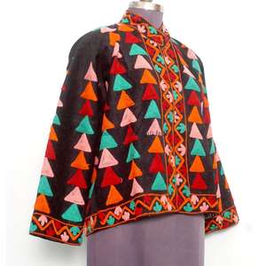 Veste Courte Décontractée pour Femme, Broderie Florale Boutonnée, Faite Main, Écologique, Style Plage, Hiver - Product Image 4