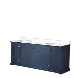 Bleu marine 80 pouces. W X 22 In. Meuble-lavabo double pour salle de bain avec dessus en quartz blanc - Product Image 4