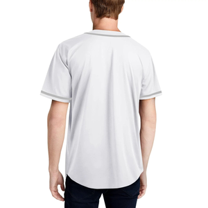 <b>White</b> Baseball Jersey With Black Trim Short Sleeve <b>Button</b> Front Unisex Adult Regular Fit Breathable Polyester Sport Apparel - Product Image 4