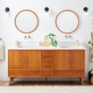 Luxury Villa Resort <b>Bathroom</b> <b>Cabinet</b> Double Basin Solid Teak with Brass Hardware Made to Measure OEM Factory Direct - Product Image 1