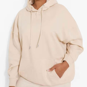 Sudadera con Capucha Personalizada para Mujer, Talla Grande, Informal, de Invierno, Manga Larga, Holgada, de Algodón y Felpa, Color Amarillo Sólido - Product Image 4