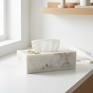 White <b>Marble</b> With Gold Leaf Accent Luxury Tissue Box Holder For Home Party And Kitchen Decor Elegant Stylish Napkin Storage Box - Product Image 2