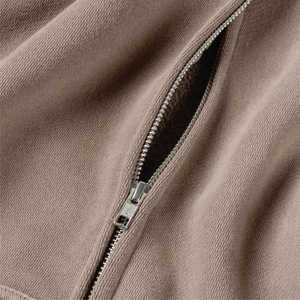 Sweat à capuche gris foncé style délavé à l'acide, coupe ample unisexe, en coton épais, avec fermeture éclair métallique, pour streetwear hivernal, vente en gros - Product Image 5