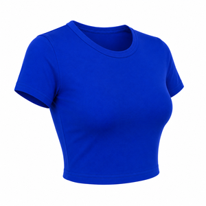 เสื้อยืดครอปท็อปผู้หญิง สีพื้น คอกลม แขนสั้น ทรงเข้ารูป ระบายอากาศได้ดี ผลิตจากผ้าเจอร์ซีย์ถัก เป็นมิตรต่อสิ่งแวดล้อม เหมาะสำหรับฤดูใบไม้ผลิและฤดูร้อน สไตล์ลำลอง - Product Image 3