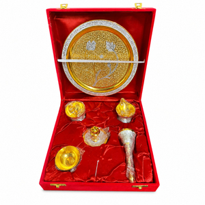 Ensemble de thali de luxe en laiton plaqué or pour la Pooja indienne, assiette Aarti pour Diwali, mariages, cadeaux, décoration religieuse artisanale pour la maison - Product Image 4
