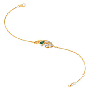 Green Leaf Eye Diamond Bracelet with Yellow Gold Flowing Vine Detail and Sculpted Nature Inspired Center Design - Product Image 4