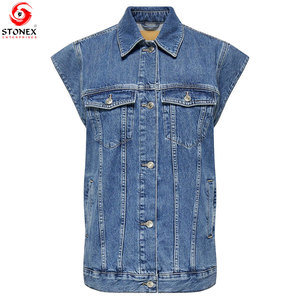 Wholesale <b>Women's</b> Denim <b>Vest</b> Short Sleeveless Button Casual Turn-<b>down</b> Collar Stonewashed Solid Color Eco-Friendly Outer Wear - Product Image 3