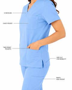 Women's Light Blue Short Sleeve <b>Scrub</b> Top And Pants Set O-Neck Regular Fit Solid Color <b>Work</b> Uniform Casual Wear All Seasons - Product Image 5