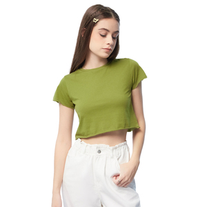 T-shirt court à col rond et manches courtes pour femme en molleton 100 % coton, nouveau style, coupe classique, respirant, fabriqué en usine - Product Image 1