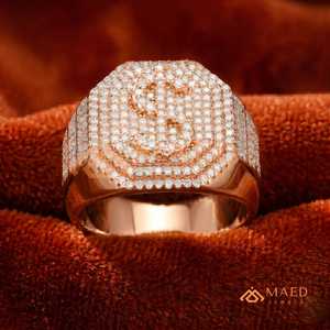แหวนผู้ชายโรสโกลด์ประดับโมอิสซาไนต์ทรงกลมแบบ Iced Out สไตล์ฮิปฮอป ดีไซน์หรูหรา ของขวัญสำหรับผู้ชาย - Product Image 1