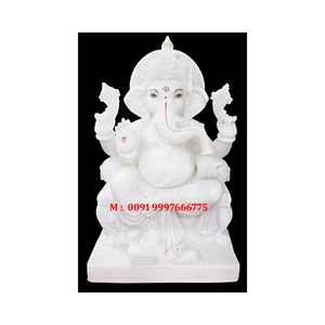 Statue de Ganesha en marbre de haute qualité, assis sur un lotus, avec des têtes sur le thème de Mukut, finition fine et polie, idéale pour les cadeaux d'affaires. - Product Image 4