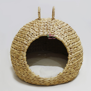 Nid pour animaux de compagnie en jacinthe d'eau fait main, petit, portable, rond, respirant, en fibre, pour intérieur, toutes saisons, amovible et lavable - Product Image 4