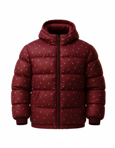 Blouson matelassé à capuche bordeaux pour homme – Manteau d'hiver léger style streetwear décontracté et chaud – Vente en gros - Product Image 1
