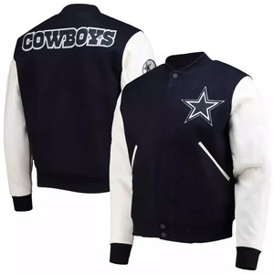 Custom Navy Wool Varsity <b>Jacket</b> Men White Leather Sleeve <b>Star</b> Logo Bomber <b>Jacket</b> Wholesale Letterman Baseball - Product Image 1