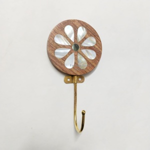 Wooden Floral MOP Inlay <b>Wall</b> <b>Hook</b> Decorative Round <b>Wall</b> <b>Hook</b> with Shell Design <b>for</b> Hanging Towels Clothes <b>Keys</b> Perfect <b>for</b> Decor - Product Image 5