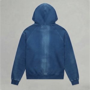 Conjunto Deportivo de Algodón Azul Lavado al Ácido, con Capucha y Cremallera, Manga Larga, Color Sólido, Estilo Casual para Otoño, Corte Regular, con Bolsillos Laterales - Product Image 4