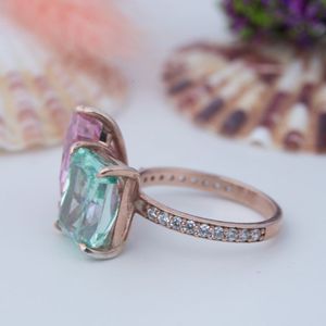 Bague unisexe de luxe en argent 925 plaqué or 14 carats avec deux pierres, émeraude taille poire, pour anniversaire et mariage - Product Image 2