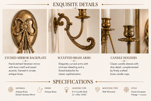 Crystal Venetian Baroque Luxury <b>Wall</b> <b>Sconce</b> Decorative <b>Wall</b> <b>Light</b> with Ornate Mirror Detailing Elegant Brass Arms crystal handle - Product Image 6