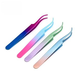 Ensemble de pinces à cils en acier inoxydable de précision, pointes lisses, couleurs dégradées rose, violet, bleu, pour usage beauté - Product Image 3
