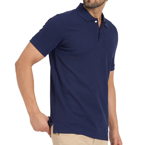 Polo en coton tricoté à manches courtes bleu marine pour homme, couleur unie, respirant, coupe classique - Product Image 2