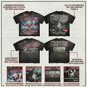 T-shirt Homme Oversize Personnalisé à Manches Courtes, Imprimé Numérique sur le Devant, Style Urbain, Col Rond Uni, Noir, 100% Coton Respirant - Product Image 3