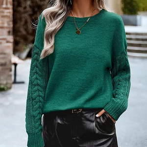 Women's Green Knitted Long Sleeve O-Neck <b>Cardigan</b> <b>Sweater</b> Casual Autumn Wear Full Sleeve Solid Color Anti-Pilling Design - Product Image 2