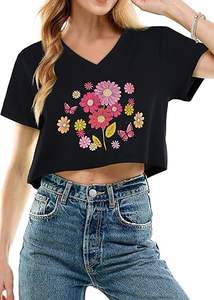 Camisetas Cortas de Alta Calidad para Mujer, Camisetas Básicas de Verano con Cuello en V - Product Image 6