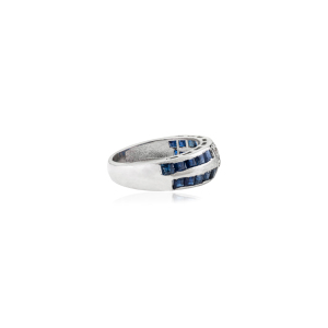 Anillo de Boda de Plata de Ley 925 con Zafiro Azul y Diamantes, Engaste Clásico de Canal, Bañado en Rodio, Joyería OEM/ODM - Product Image 5