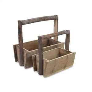 Rustic Wooden Cutlery Holder 3 Compartment Flatware Organizer <b>Kitchen</b> Utensil Storage Box With Metal Handles <b>Table</b> Caddy - Product Image 5