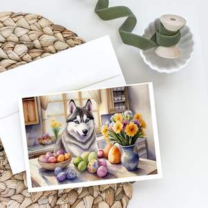 Whimsical Easter Siberian Husky Decor Pack de 8 A7 Tamaño 5x7 Tarjetas de notas en blanco con sobres para fines de felicitación - Product Image 2