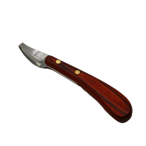 Cuchillo de herradura de acero inoxidable de doble filo con mango de madera para recorte de pezuñas de ovejas y ganado, con hoja en forma de anillo, herramientas para el cuidado de pezuñas. - Product Image 4