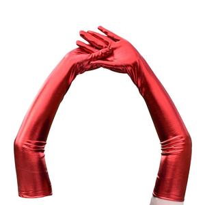 Gants longs métalliques brillants rouge vif personnalisés pour femmes, longueur opéra, pour mode, cosplay, fête, performance - Product Image 1