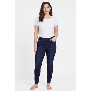 High Waist <b>Skinny</b> Dark Wash Denim Jeans Women Full Length Solid Color Casual Style Breathable Cotton Fabric - Product Image 1