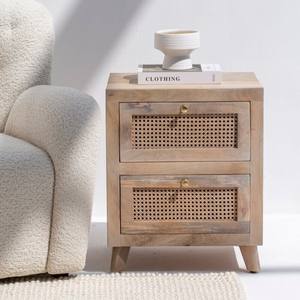 Mesa Auxiliar de Ratán con Dos Cajones Vandana Orion Lunaris, Mueble Moderno con Detalles Naturales - Product Image 3