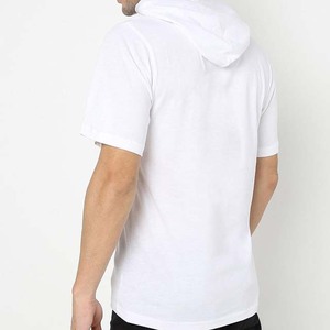 T-shirt à capuche blanc pour homme, coupe classique, en coton, décontracté, respirant, couleur unie, logo imprimé sur le devant - Product Image 4