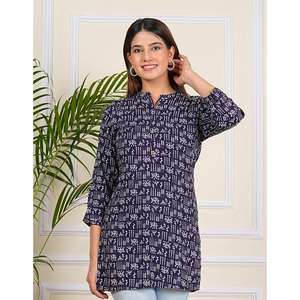 Vestidos Cortos Estampados de Algodón Dulce y Elegante para Mujer, Perfectos para Fiestas Casuales o Ropa de Oficina, Ropa Tradicional de Moda India - Product Image 1