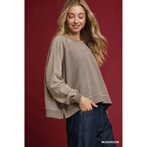 Sweat-shirt à capuche pour femme Umgee, en molleton French Terry, couleur champignon, taille S - Product Image 5