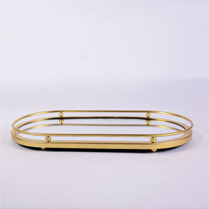 Creative Gold Glass Mirrored Decorative Tray Vintage Metal Brass Rim Makeup Perfume <b>Jewelry</b> <b>Organizer</b> For Home Decor Gifting - Product Image 5