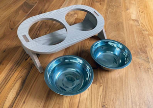 Comederos Dobles de Metal para Perros y Gatos, Hechos a Mano, con Base de Madera, Elevados, para Mascotas - Product Image 5