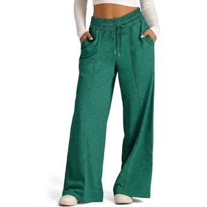 Pantalon évasé pour femme, toucher doux, taille élastique, cordon de serrage, jambe large, confortable, pantalon de détente, élégant, décontracté, à porter au quotidien - Product Image 1