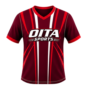 Camiseta de Rugby Roja, Marrón y Blanca, Manga Corta, Cuello en V, Uniforme de Equipo, Transpirable, Ligera, Personalizable, Ropa Deportiva de Entrenamiento - Product Image 1