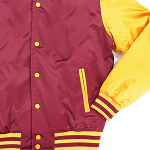 Blouson Bomber Unisexe Shaw University Bears Coupe Slim Col en V Marron & Or Satiné Imperméable Réversible Essentiel Streetwear - Product Image 3