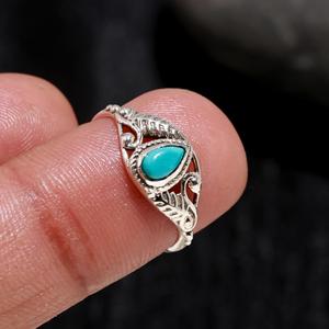 Unique Turquoise Gemstone <b>Ring</b> 925 Solid <b>Sterling</b> <b>Silver</b> <b>Ring</b> Customized Natural Gemstone <b>Adjustable</b> Bezel Water Drop Pear Cut - Product Image 1