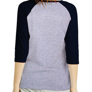 T-shirt à manches longues gris et noir pour femme avec logo, col rond, décontracté, uni, en coton biologique écologique tricoté - Product Image 3
