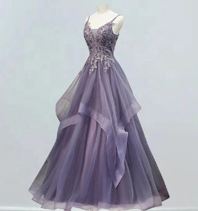 Vestido de baile lila con tirantes finos de tul hasta el suelo para mujer, vestido de novia de princesa para mujer, vestido volador - Product Image 3