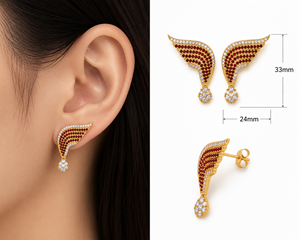 Boucles d'oreilles en forme d'ailes d'ange, grenat rouge CZ, faites à la main, plaquées or, en argent sterling 925, cadeau d'anniversaire - Product Image 4