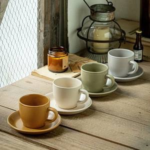 Ensemble de 4 <span class=keywords><strong>tasses</strong></span> et soucoupes <span class=keywords><strong>à</strong></span> <span class=keywords><strong>café</strong></span> en grès coquille d'oeuf moderne pour propriétaire de <span class=keywords><strong>café</strong></span> expresso personnalisé - Product Image 3