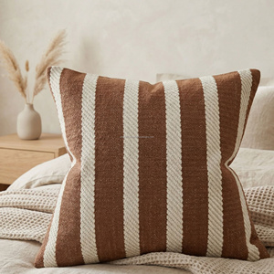 45 × 45 cm Olive Green Handloom Woven Cushion Cover Vertical Stripe Textured <b>Throw</b> <b>Pillow</b> Decorative Accent Boho Decor - Product Image 2