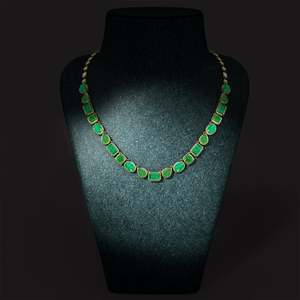14K <b>Solid</b> <b>Gold</b> Multi-Shape Natural Green Emerald Gemstone Adjustable Chain Necklace IGI Certified High Quality Women's Necklace - Product Image 4